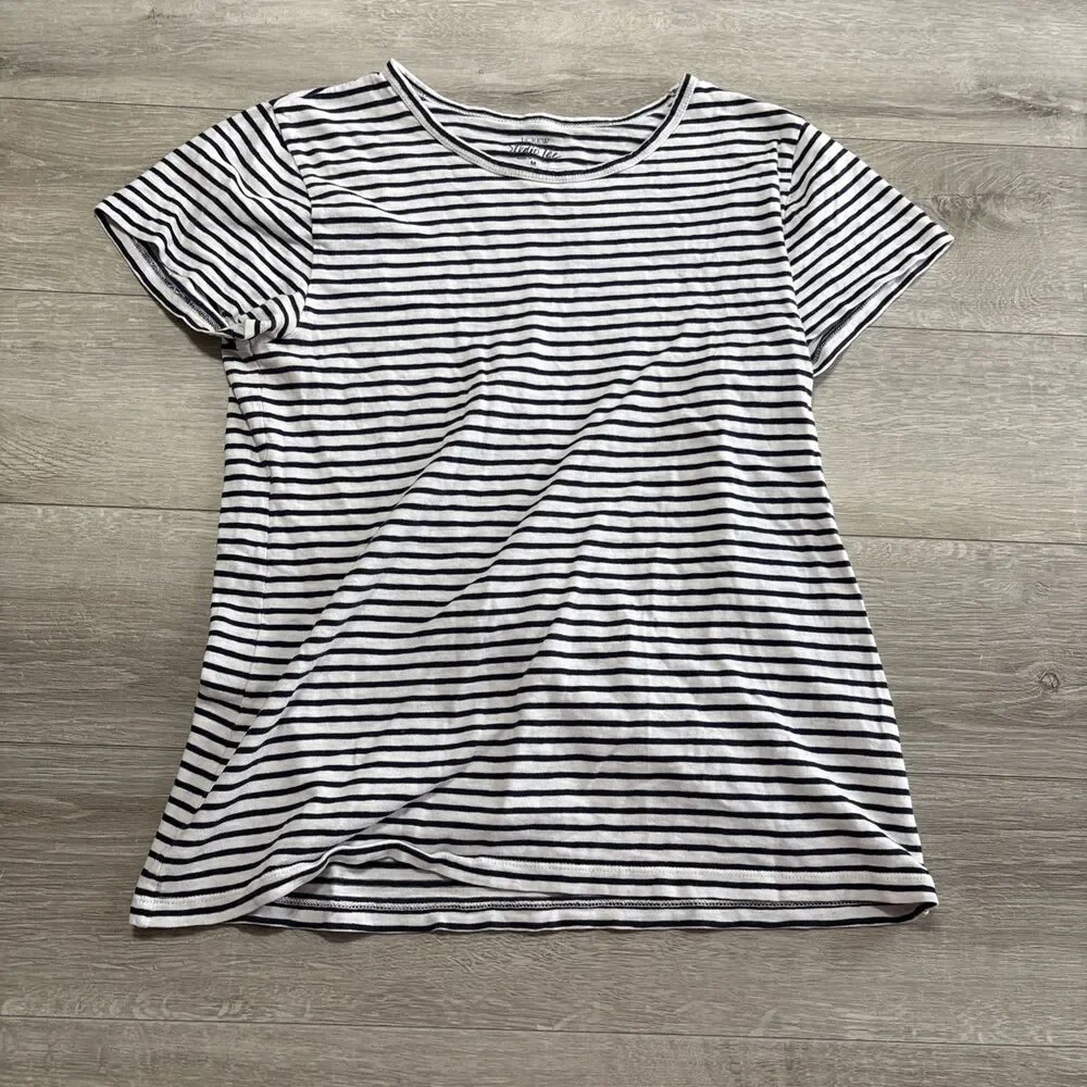 J.Crew Studio Tee Striped T-Shirt Women’s Medium White Navy Short Sleeve Top